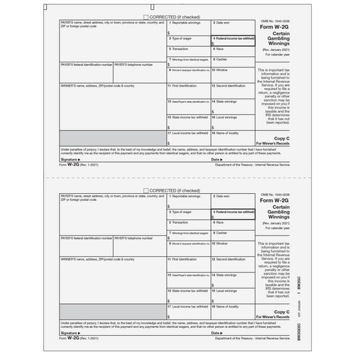 BW2GEEC05 - W-2G Certain Gambling Winnings, Winner Record Copy C