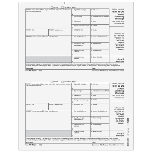 BW2GERD05 - Form W-2G Certain Gambling Winnings, Payer Copy D