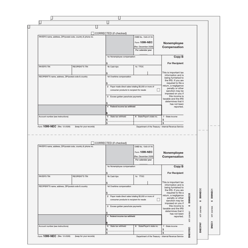 EFNECS305 - 1099 Non-Employee Compensation - 3-part E-file Set (Preprinted)