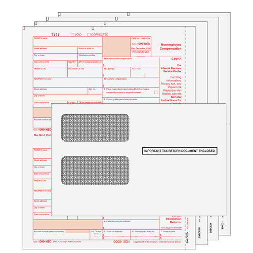 NECS4E - 1099-NEC Preprinted 4-part Kit (with Self Seal Envelopes)