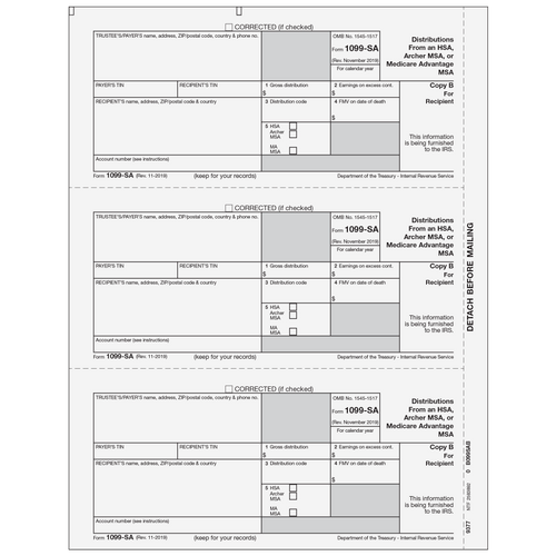 9377 - Form 1099-SA Distributions from an HSA, Archer MSA, Or Medicare Advantage MSA - Copy B Recipient