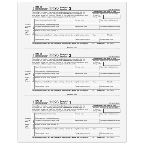 1040ES104 - Form 1040 Estimate Payment Voucher 1, 2 & 3