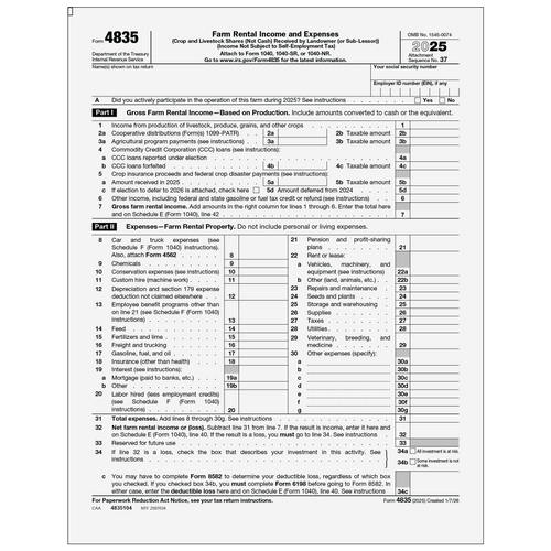 4835104 - Form 4835 Farm Rental Income and Expenses
