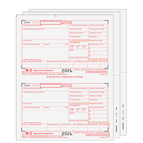 TRDSET4I05 - Traditional W-2 Form 4-part Set (Blank Copies with Instructions)