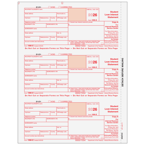 B98EFED05 - Form 1098-E Student Loan Interest Statement - Copy A Federal