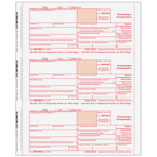 CNEC055 - Form 1099-NEC Non-Employee Compensation 5-Part (Carbonless) CNEC055 - Form 1099-NEC Non-Employee Compensation 5-Part (Carbonless)