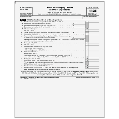 8812104 - Form 1040 Schedule 8812  Additional Child Tax Credit (Page 1 & 2)