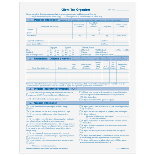 CLTTAXOR10 - Client Tax Organizer Worksheet