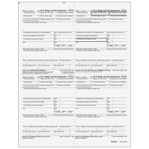 W24UPA - W2 4up Quadrant Employee Copies C/B/2/2