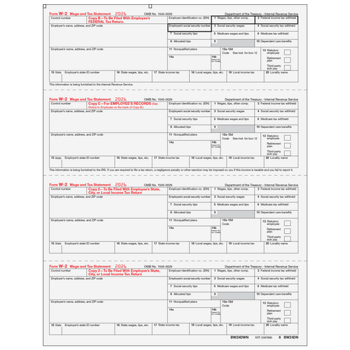BW24DWN05 - W-2 Employee Copies B/C/2/2  - 4up Horizontal
