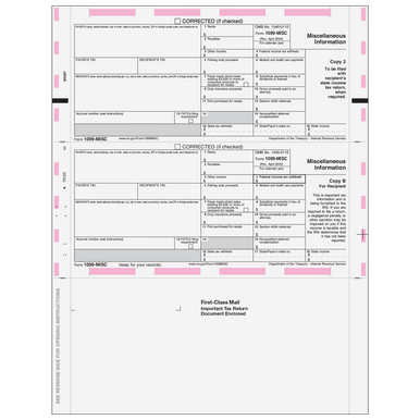 80487 - 11'' Pressure Seal 1099-MISC Form - Z Fold Recipient