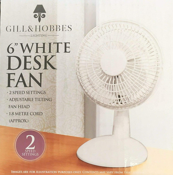 Gill & Hobbes 6 Inch Oscillating/Rotating-Electric Portable Cooling Desk Fan- White