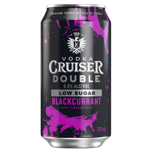 Vodka Cruiser Double Low Sugar Blackcurrant 6.8% 375mL Cans 24 Pack Vodka Cruiser Double Low Sugar Blackcurrant 6.8% 375mL Cans 24 Pack