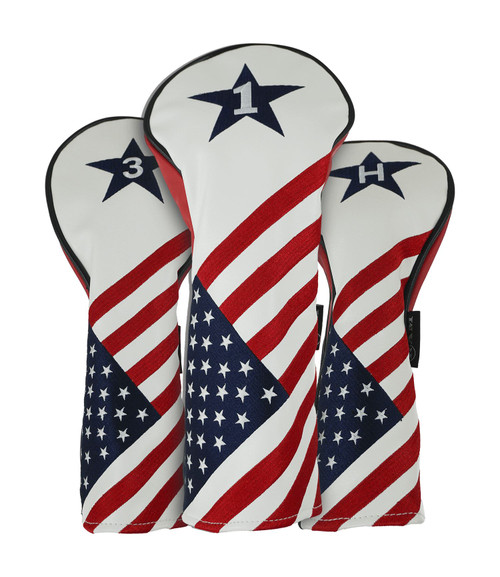 Ram Golf USA Stars and Stripes PU Leather Headcover Set - Driver, #3 Wood, Hybrid - Image 0