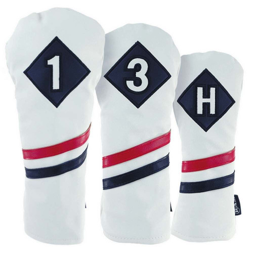 Ram Golf Vintage PU Leather Headcovers Set, White, Driver, Wood, Hybrid (1,3,X) - Image 0