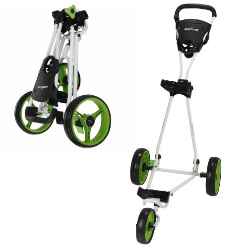 Caddymatic Golf Continental 3 Wheel Folding Golf Push/Pull Cart White/Green - Image 0