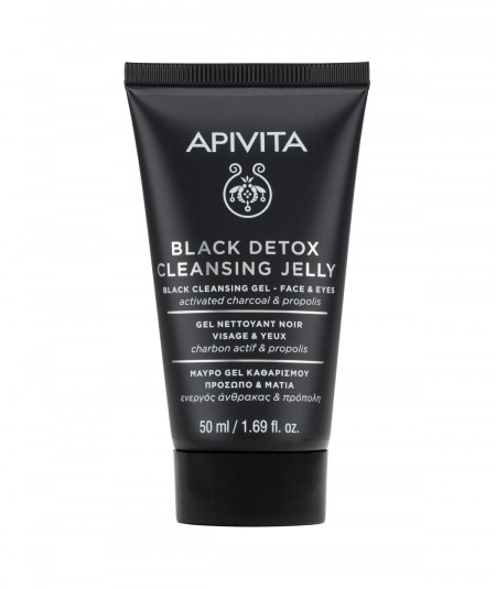 Apivita gel limpiador detox negro con carbón activo y propóleo - rostro y ojos