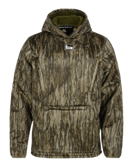 Banded men’s Fanatech soft shell camo hoodie in Realtree Legacy with a pullover design and front kangaroo pocket main.