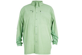 Front view of the men's green long sleeve Realtree guide shirt featuring a button-down design, chest pockets, and lightweight performance fabric.