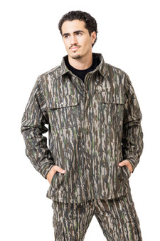 Men’s Realtree Original camo farm hand jacket front view with button closure and chest pocket main