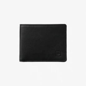 Closed Thread bifold wallet with black leather exterior and minimalist stitched design.