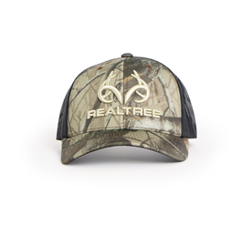 Front view of camo cap with embroidered Realtree 212 logo.
