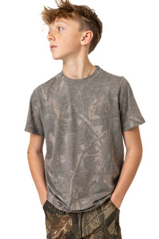 Kids Tri Blend Short Sleeve Crew Neck Camo Shirt in Realtree Hardwoods main