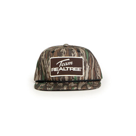 Front view of Team Realtree camo snapback hat with rectangular logo patch.