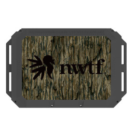 Top view of NWTF logo on Realtree Legacy camo cooler lid.