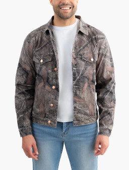 Mugsy men's denim camo jacket in Realtree EDGE worn by model, front view main