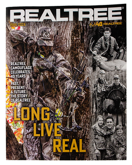 Realtree 40th Anniversary Magazine cover featuring camo hunter and “Long Live Real” headline main