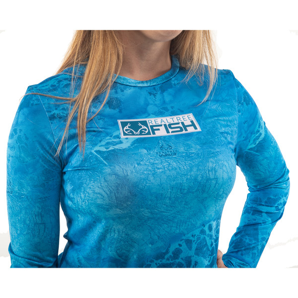 Women's RTF Wav3 Blue Long Sleeve Performance Shirt Logo