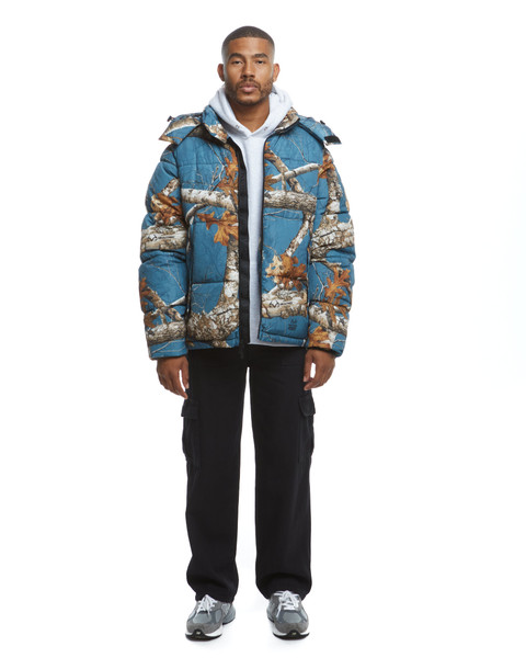 The Very Warm Hooded Puffer Slate Blue Camo Unisex Realtree Jacket | EDGE  Colors