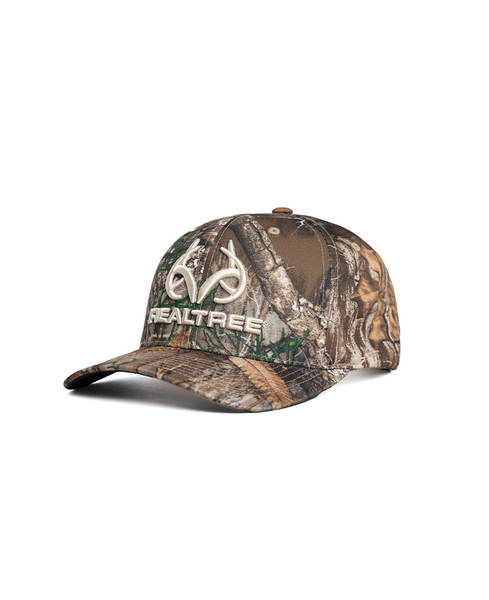 Curved brim 6-panel camo hat in Realtree EDGE with raised embroidered Realtree logo main.
