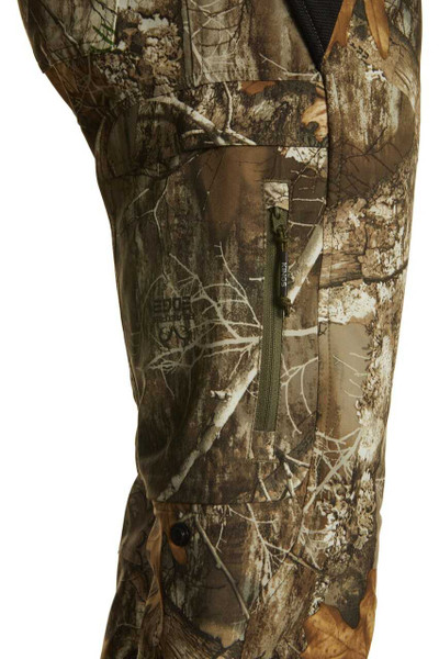 Side cargo pocket detail on King’s Camo XKG Ridge hunting pants with zippered pocket and camo fabric.
