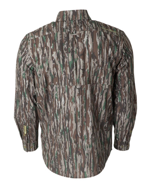 Banded Men’s Badlander lightweight hunting shirt in Realtree Original camo, back product view.