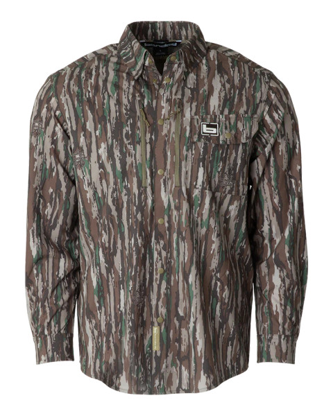 Banded Men’s Badlander lightweight hunting shirt in Realtree Original camo, front product view.