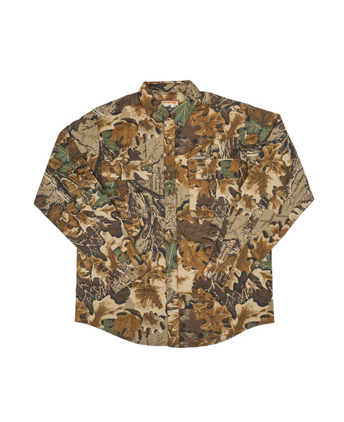 Flat lay of Men’s Button Down Long Sleeve Hunting Camp Shirt in Realtree Advantage Classic camouflage