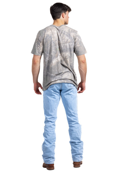 Men’s Tri Blend Short Sleeve Crew Neck Camo Shirt in Realtree APX, full body back view.