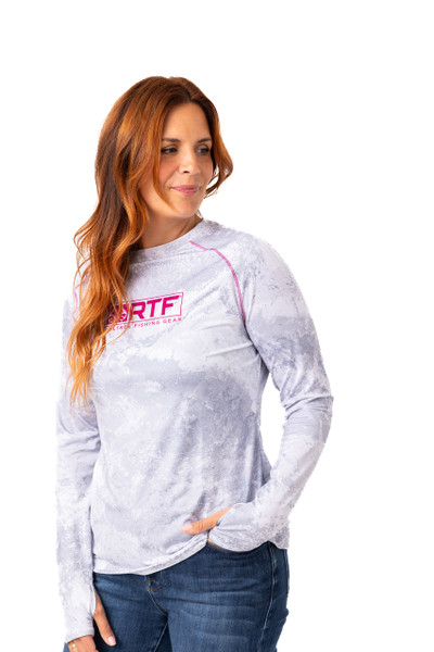 Realtree Women's RTF Blue Hooded Long Sleeve Performance Shirt, Size: XL