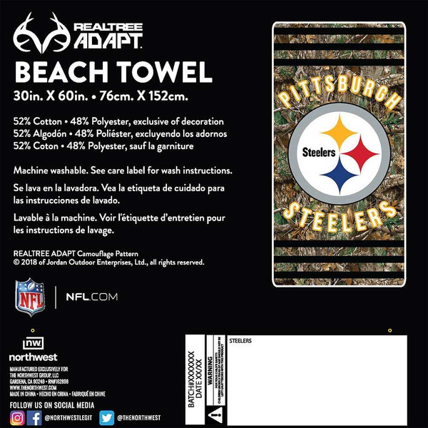Northwest NFL Pittsburg Steelers Stripes Unisex Realtree Beach Towel | EDGE Realtree Store