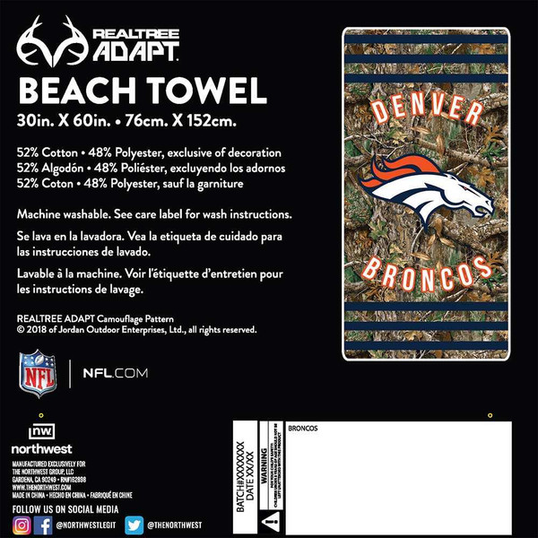 Northwest NFL Denver Broncos Stripes Multi Unisex Realtree Beach Towel | EDGE Realtree Store
