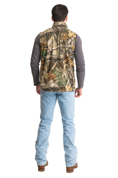 Men's Fleece Camo Vest | Realtree EDGE – rear view displaying overall fit and camo coverage.