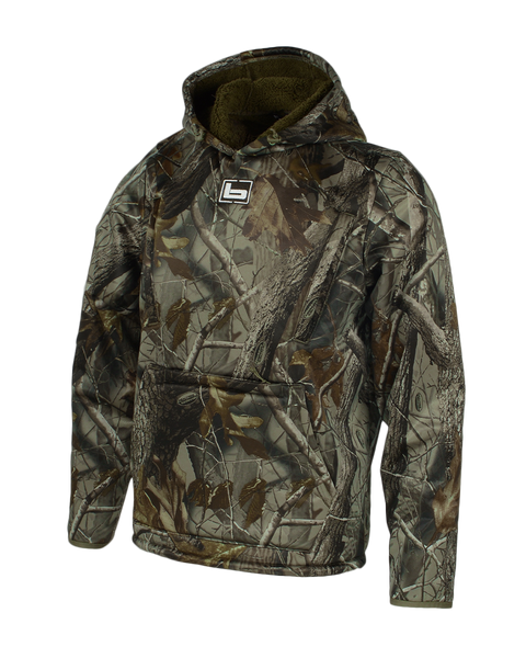 Banded men’s Fanatech soft shell camo hoodie in Realtree Hardwoods main.
