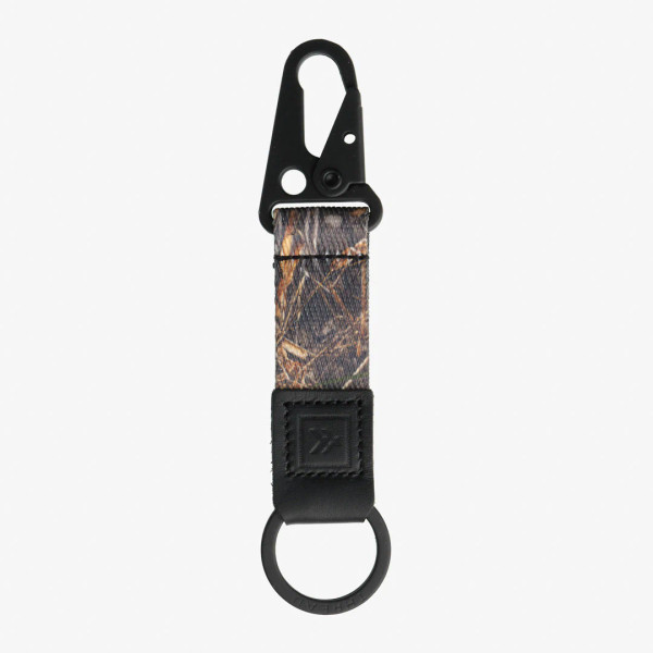 Thread camo keychain clip in Realtree MAX-7 with durable fabric strap, black metal clip, and key ring.