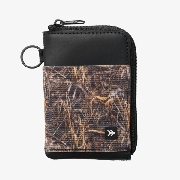 Thread camo zipper wallet in Realtree MAX-7 with black leather trim and front card pocket main