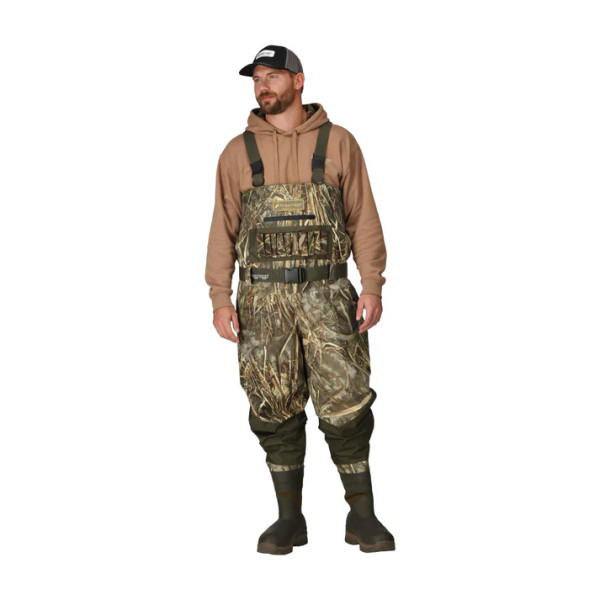 Men’s Realtree camo chest waders with attached boots and adjustable shoulder straps main