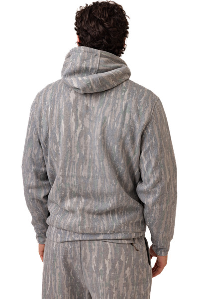 Rear close-up of hood and camo fabric detail.