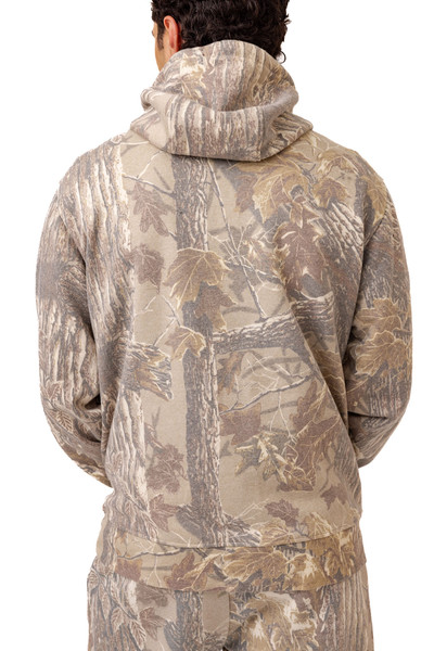 Back view of men's Realtree Xtra Grey faded camo hoodie with attached hood.