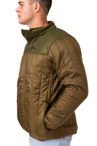 Side profile of Men's Realtree 40th Anniversary Pro Staff Green Puff Jacket.